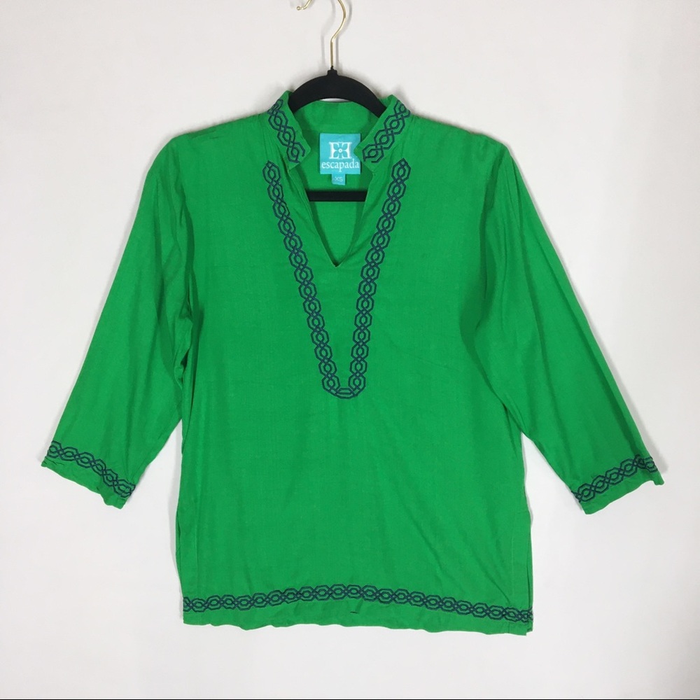 Escapada Green Tunic with Embroidered Black trim